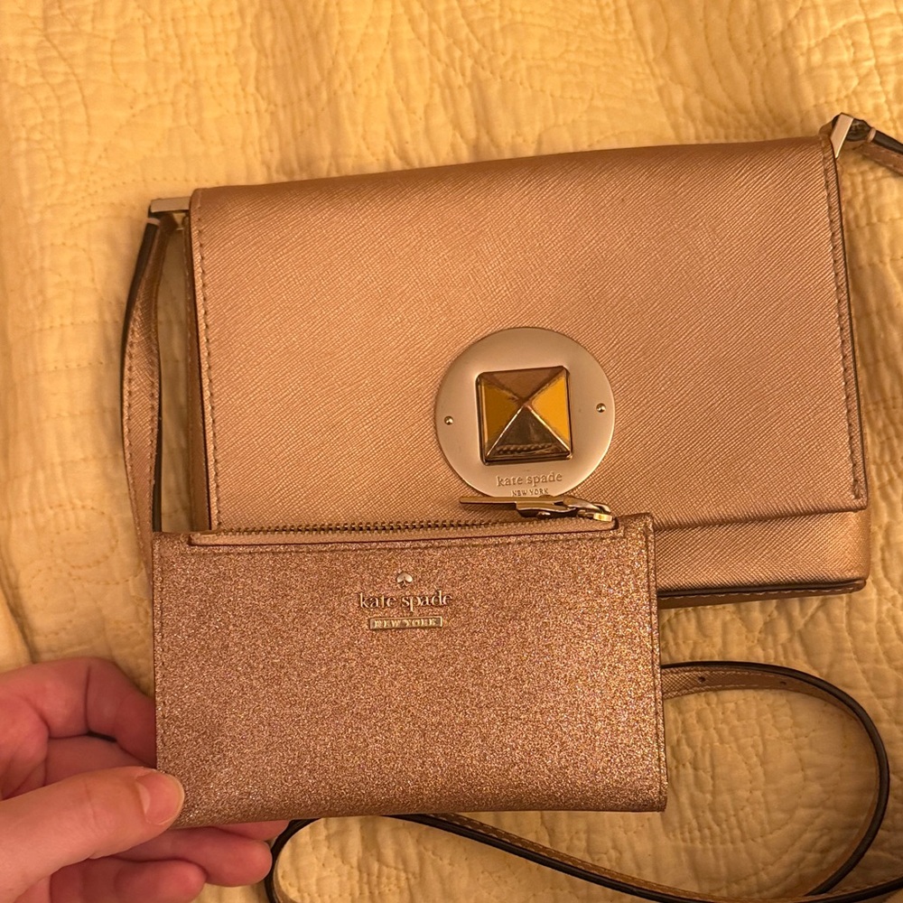 kate spade Rose Gold Crossbody Bag with Glitter Zip Pouch